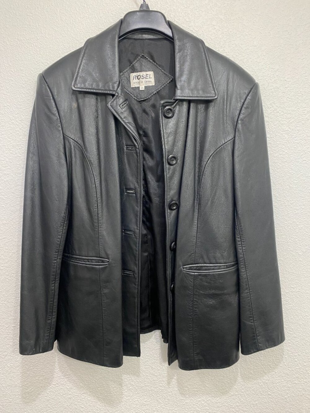 ROSEL Vintage Leather Open Front Blazer Trench 90s Matrix Black XXL - Picture 2 of 10